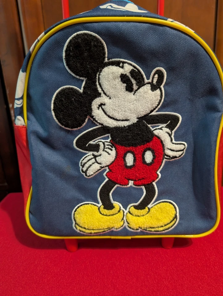 Disney Mickey Mouse Child Toddler Carry On Wheels Rolling Backpack Big patch - Image 2 of 4