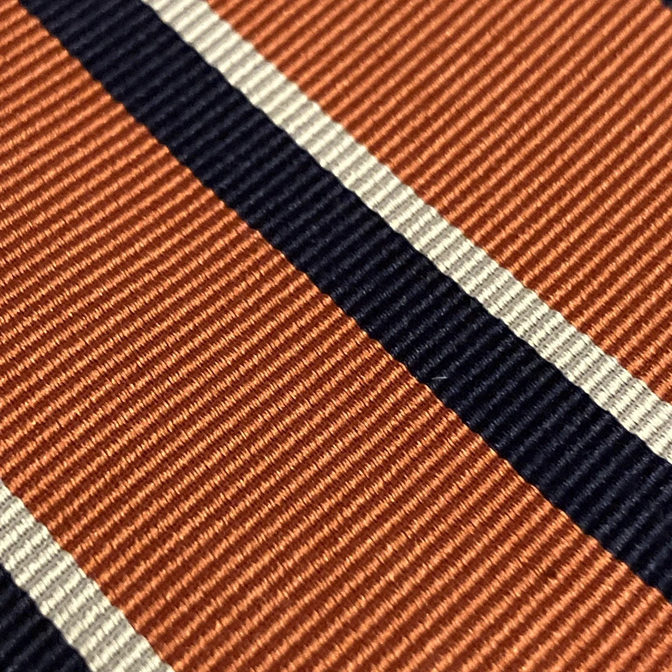 Corbata de cuello Rooster Repp naranja azul marino blanco diseño a rayas 100 % seda 58" x 3,125" Foto 3 de 4
