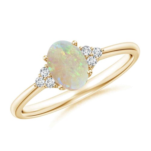 Opal Gemstone 925 Sterling Silver Prong Solitaire with Accents Ring Jewelry