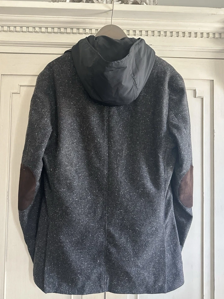 Massimo Dutti Charcoal Speckled Tweed Patch P Removable Hooded Blazer 185/104A - Image 2 of 4