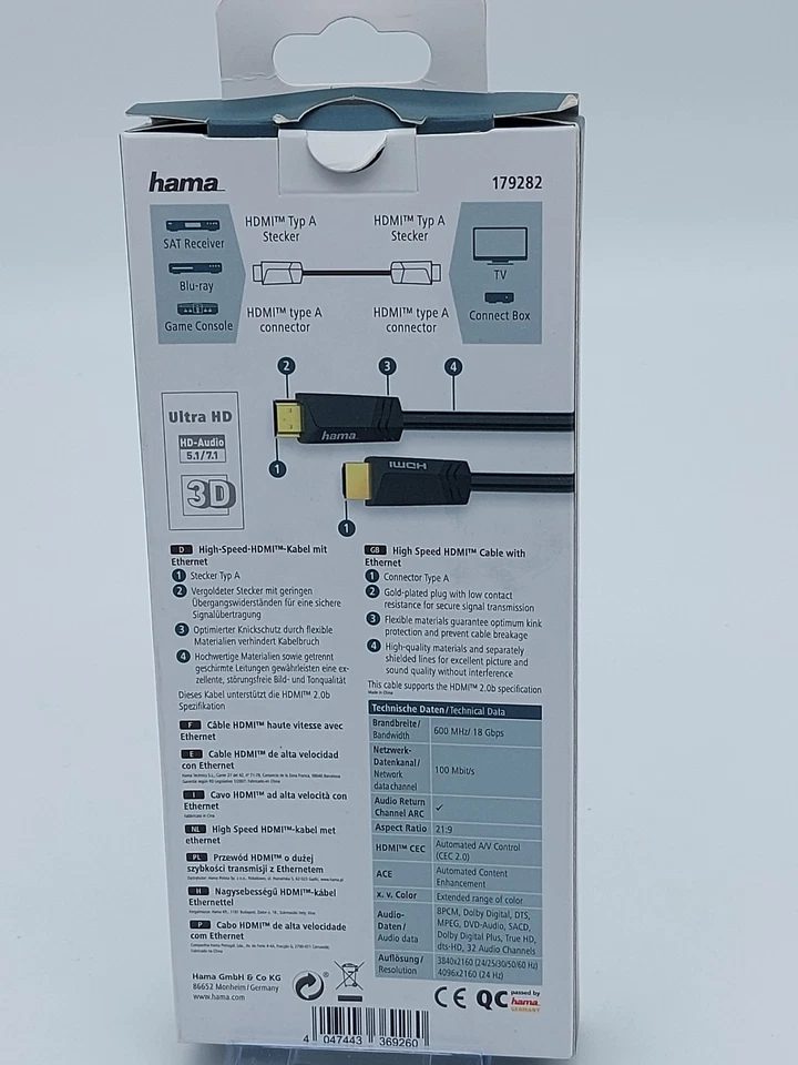 HDMI-Kabel High Speed 18 Gbps mit Ethernet verg. Kontakte Knickschutz 0,3m KX - Bild 2 von 2