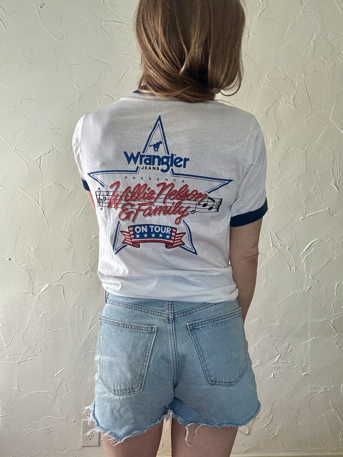 Vintage Authentic Willie Nelson T-Shirt Medium Wrangler Texas 1984 Tour Ringer image 4
