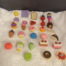 Lot 28🍦Erasers Food Novelty Cake Ice Cream Fruit Donut Macaroons Used For Play