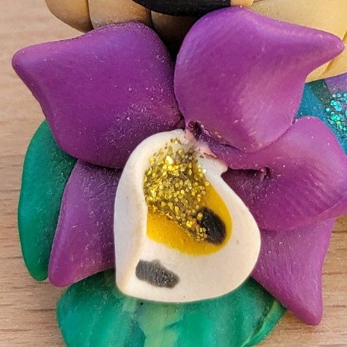 Handmade Polymer Clay Comical Lion With Colorful Floral And Leaf Accents - Picture 4 of 13