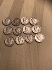 Mercury Dimes Lot of 12 Silver Coins 1943 - 1945 Circulated 10C 90% Silver