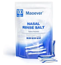 100 Saline Packets Sinus Nasal Rinse Neti Pot Salt Packets Individual Wrapt