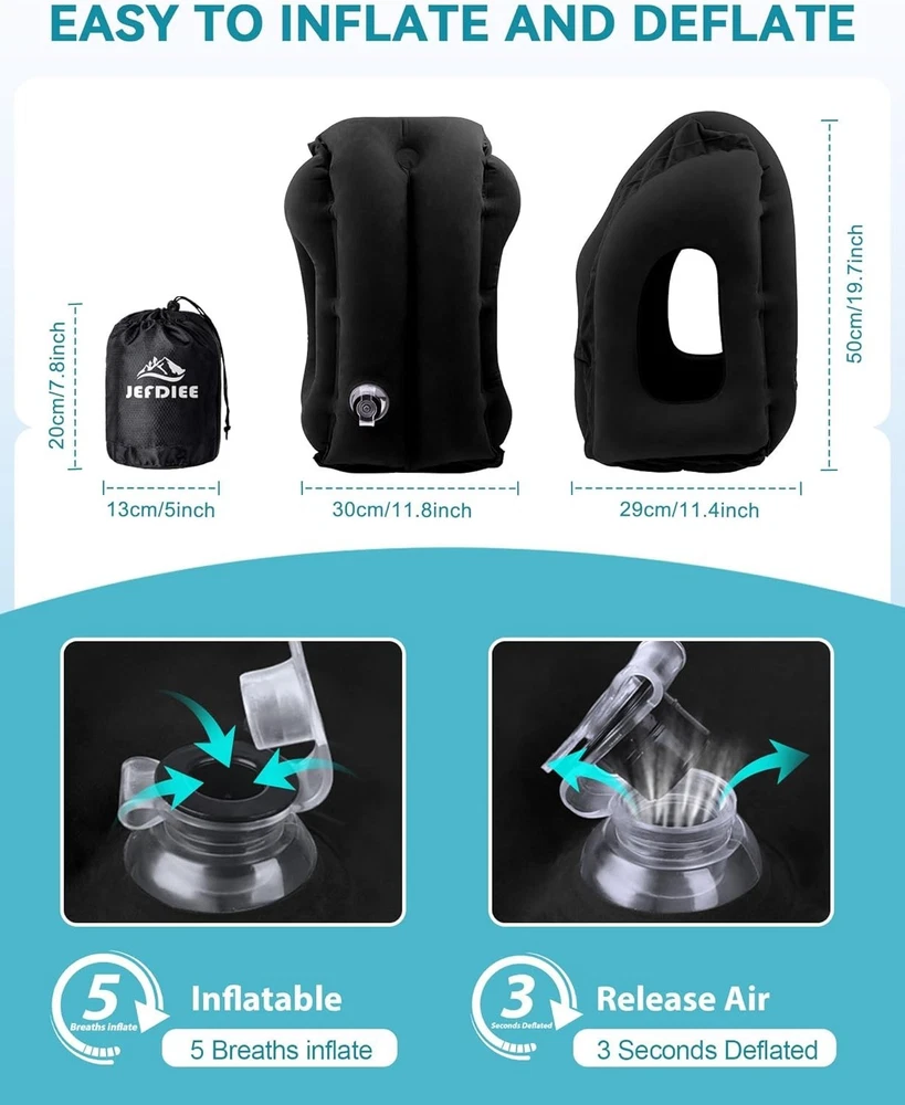 Travel Pillow with Fast Inflation - Comfortable Design for Airplanes and More