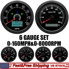 6 Gauge Set 85mm Gps Speedometer 0-160mphtacho 8000rpm52mm Fuel Oil Temp Volt 6 Gauge Set 85mm Gps Speedometer 0-160mphtacho 8000rpm52mm Fuel Oil Temp Volt