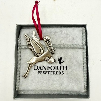 Danforth Pewter Special Delivery Stork New Baby Ornament Vermont Box Pouch 2016