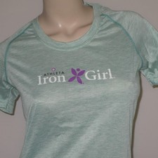 Athleta Iron Girl Triathlon Tri Swim Bike Run Half Marathon Green Race Shirt