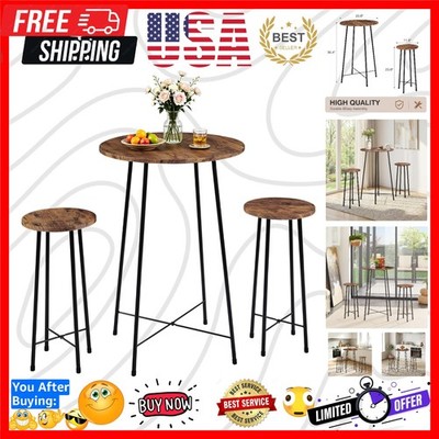 3 Piece Pub Table and Chairs Sets Counter Height Bistro Bar Sets with 2 Barst...