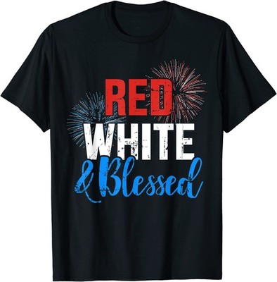 NEW Red White Blessed For Independence Day on 4th of July T-Shirt - MADE IN USA