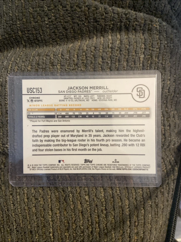 2024 Topps Chrome Update Series X-Fractor #USC153 Jackson Merrill RC - Image 2 of 2