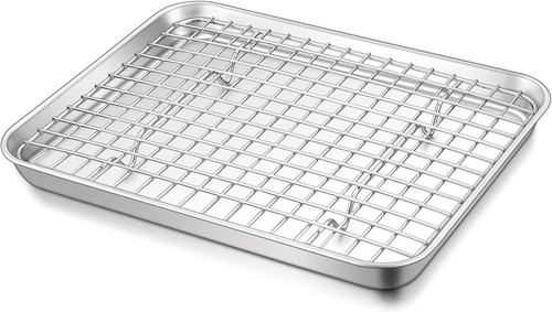 TeamFar Toaster Oven Pan with Cooling Rack 10.5"x8"x1", Silver - Picture 1 of 7