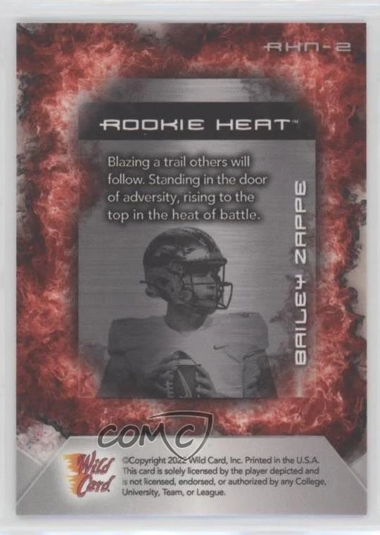 2022 Wild Card Matte SP Exclusive White - Red Flames /5 Bailey Zappe Rookie RC - Image 2 of 2
