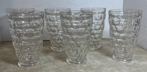 Federal Yorktown Colonial Thumbprint Tumblers 10 oz Set of 6 Clear Vintage B