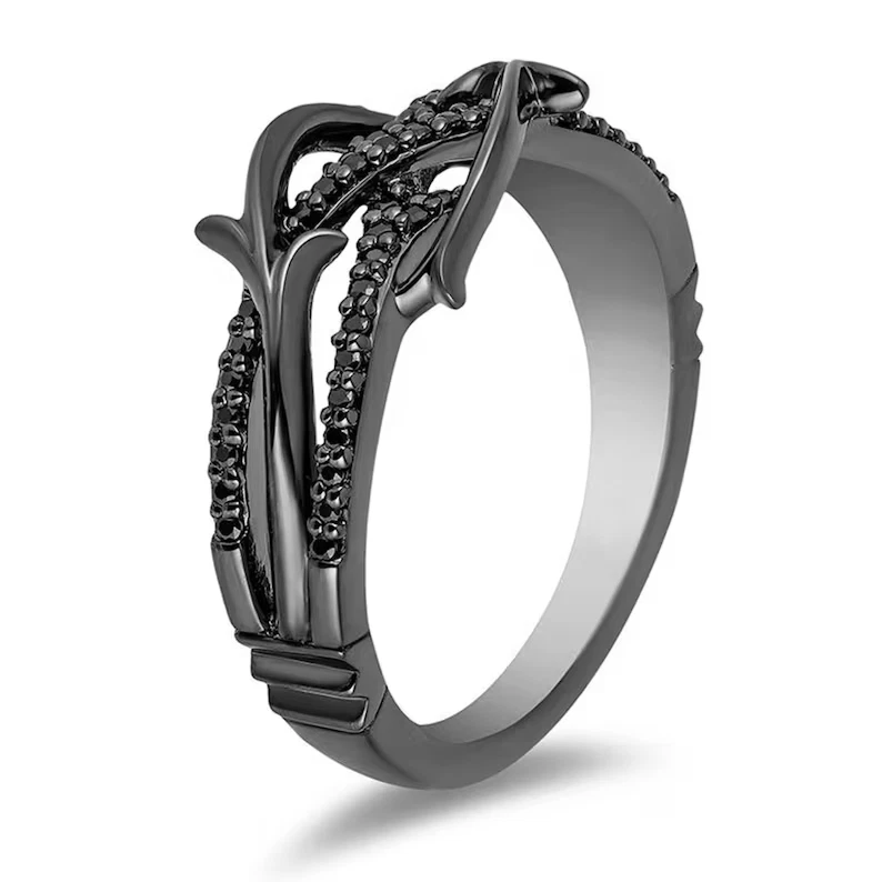 Anillo de compromiso de diamantes negros creado en laboratorio rodio negro plata de ley 925 Foto 2 de 4