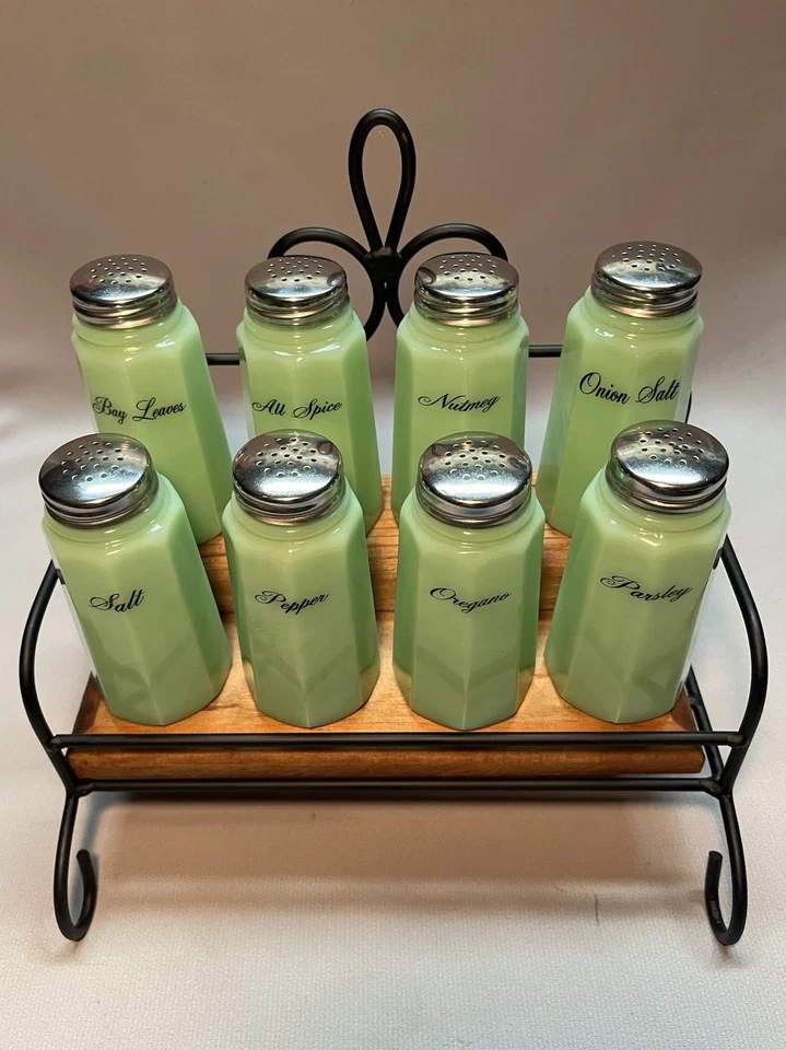 Mosser Glass Jadeite 8 Piece Salt, Pepper & Spices Shaker Set w/Stand - Image 3 of 4