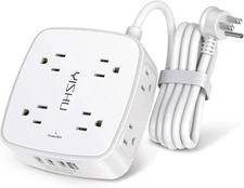 Surge Protector Power Strip Flat Plug Extension Cord- 8 Widely Outlets with 4 US