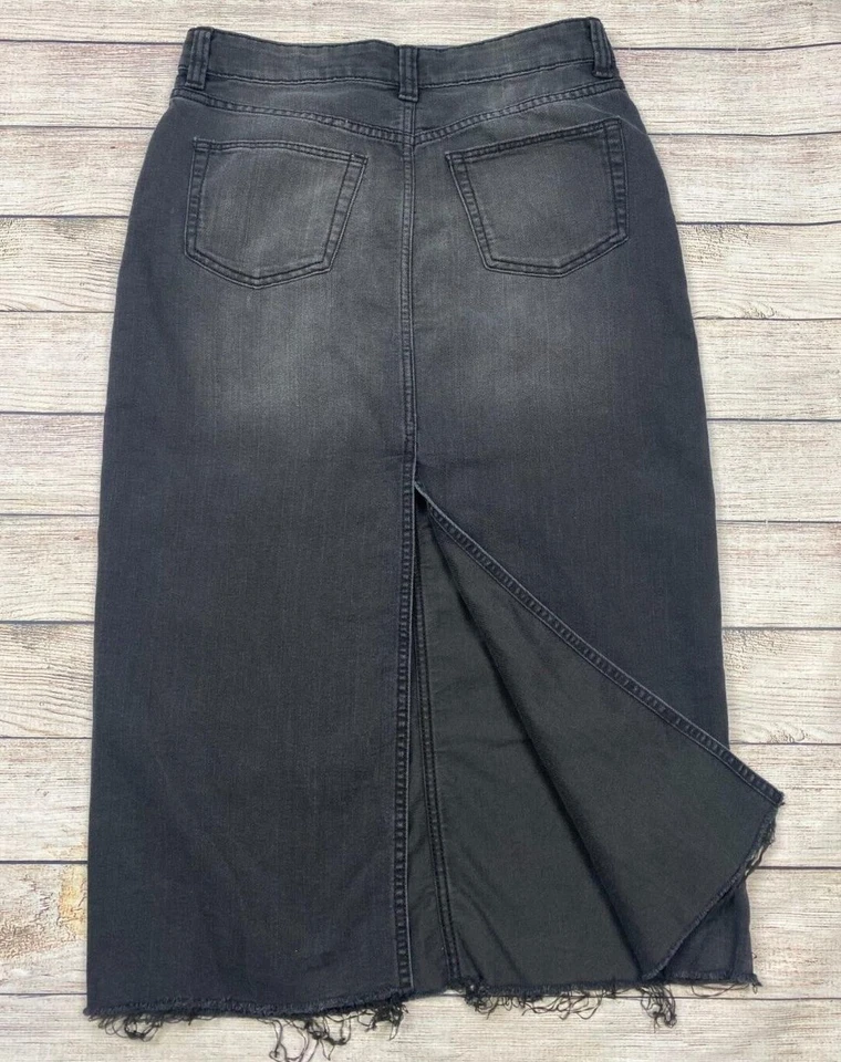 Falda Lápiz H&M Dividida Jean Midi Mujer Talla 6 Negra Denim Bolsillos Abertura Trasera Foto 2 de 4