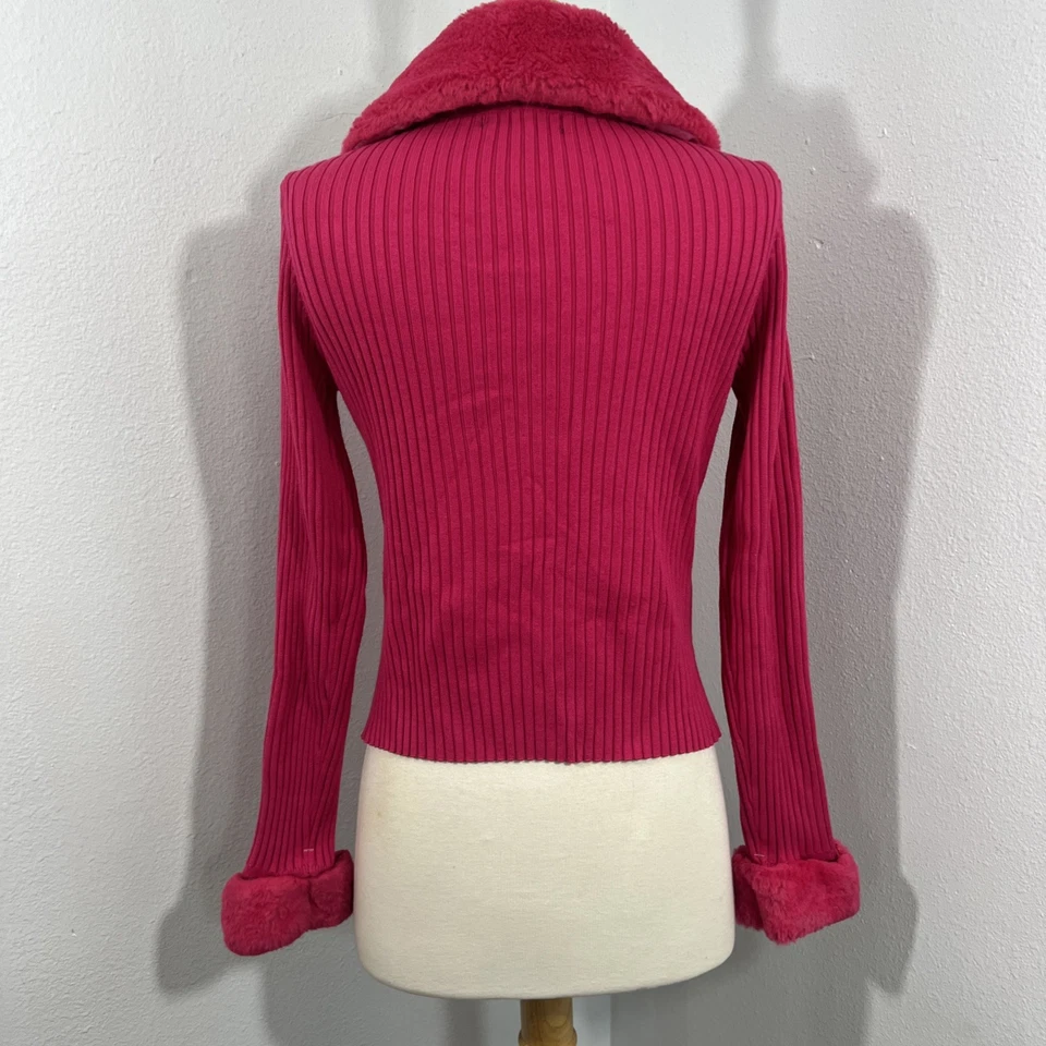 Dylan Ryan 毛衣上衣女式 L 粉色罗纹人造毛皮领 Coquette Preppy Y2K — 第 4/4 张图片