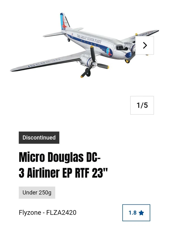 Neu Micro Douglas DC-3 Flugzeug RTF 23" Flyzone FLZA2420 ParkZone Eflite Hobbico - Bild 1 von 4
