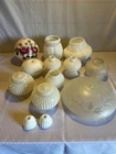 Vintage Milk Glass Lamp Parts Lot – Hobnail Fonts, Globes, Shades & Lamp