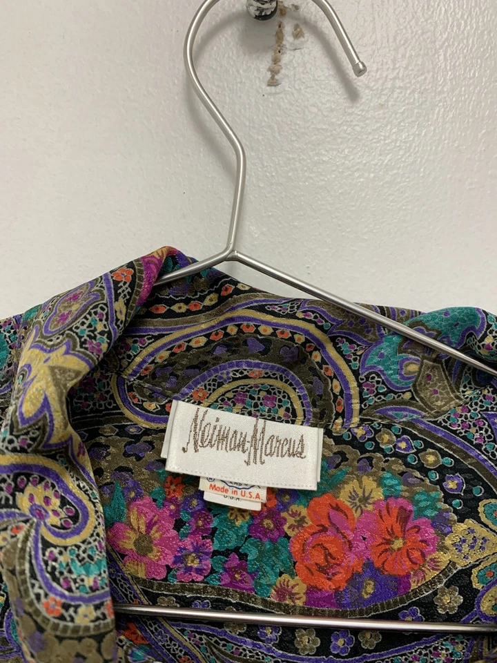 Vestido Grande Estampado Paisley Hecho en Unión Vintage Neiman Marcus Años 70 80 Foto 2 de 4