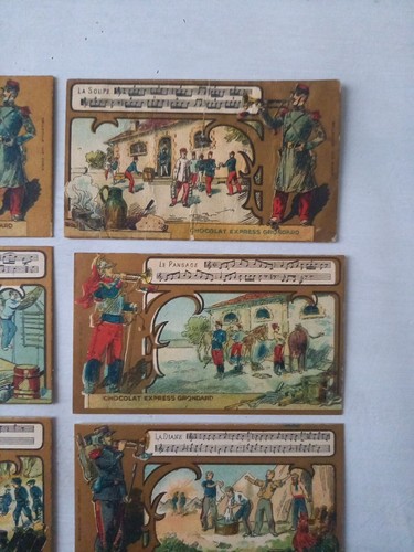 CHOCOLATE GROUNDARD 7+1 chromos Litho Belleville Paris Chansons Militaria Dorées  - Picture 3 of 10