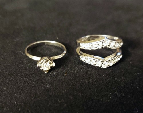 Ladies White Gold Plated CZ Engagement Wedding Ring Set Size 5 3/4 NWT - Picture 2 of 11
