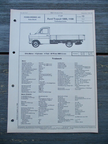 Ford Transit FK 1000/1100 Tiefladepritsche  VDA Typenblatt 13 215 12/68 - Bild 1 von 1