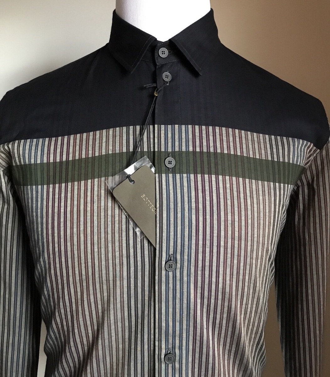 NWT $680 Bottega Veneta Mens Dress Shirt Multi-Color 40/15 3/4 