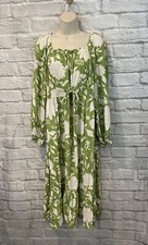 Ava and Viv Women's Green White Floral Balloon Sleeve Midi Dress w/Pockets Sz X