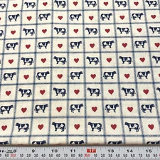 Vintage Joan Kessler Concord Fabrics Cows & Hearts Cotton by the Half Yard