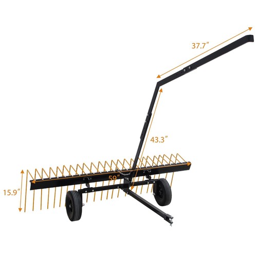 60" ATV UTV & Lawn Tractor Tow Behind Dethatcher Steel Landscape Rake ...