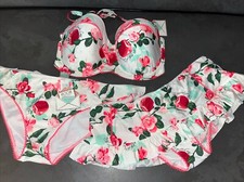 Ladies Pink  Green Floral Floozie Frost French Bikini Size 18 Bottoms 36F Top