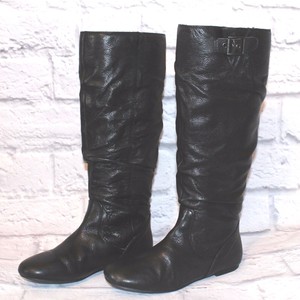 Para Mujeres GB Gianni Bini Negro Cuero zapatos botas hasta la rodilla  Fruncido Talla 6.5M | eBay