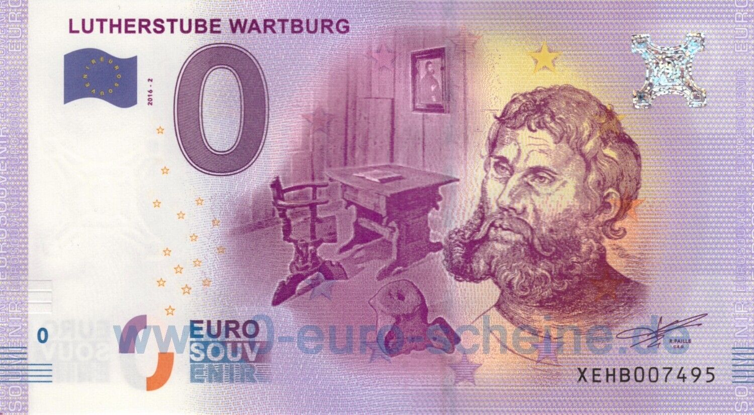 🅾️ Lutherstube Wartburg ◾ XEHB 2016-2 ◾ 0-euro-bill Zero O€ Souvenir O UNC