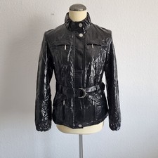 Mega  Lack-Jacke  ✮ DAMO ✮  Gr.38  Stehkragen  Schwarz  Glänzend  Gürtel   ✮NEU✮