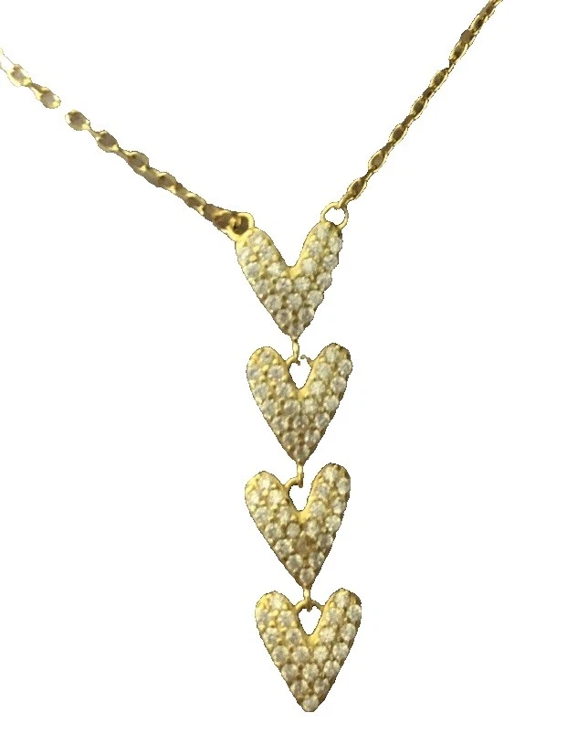 Rachel Zoe 925 Silver & Cubic Zirconia 4 Tier Hearts Necklace Sparkles Gold 16”+ - Image 2 of 4