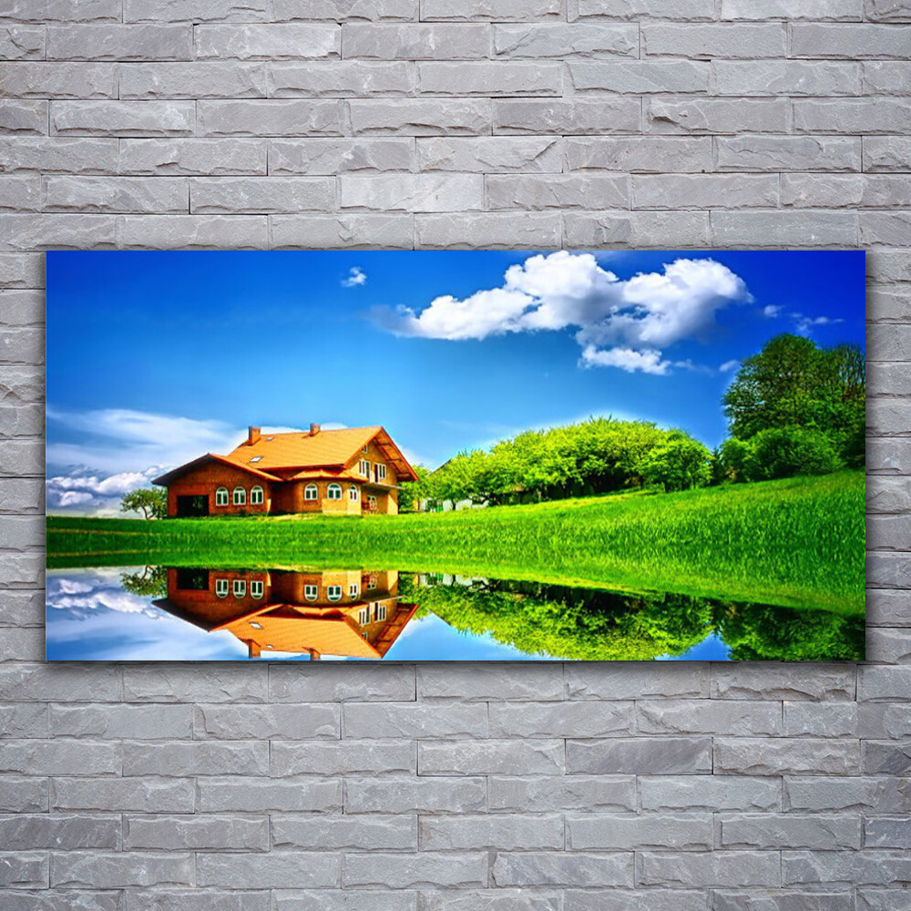 Impression sur verre acrylique Tulup de qualite premium motif lac et herbe 120x60