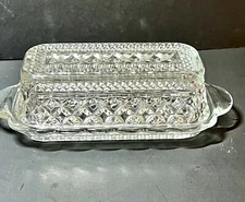Vintage Anchor Hocking Westford Butter Dish W/Lid 8” Cross Cross