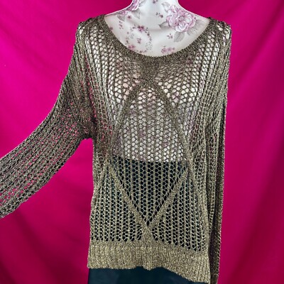 Jeans By Buffalo Metallic Gold Brown Knit Sweater Open Weave Long Sleeve Medium