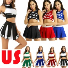 Adult School Girl Cheer Leader Outfits Uniform Crop Tops Pleated Skirts Club