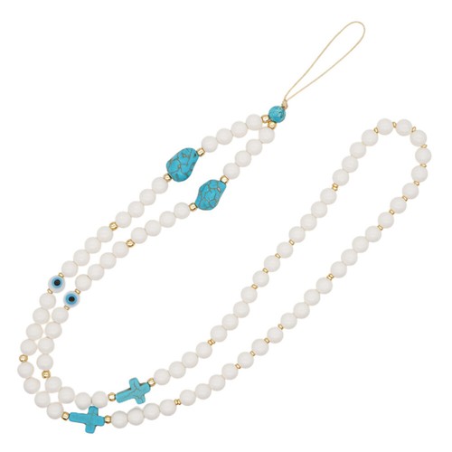 Turquoise Mobile Phone Chain Beaded Pearls Wrist Strap Crystal Lanyard - 第 7/12 張圖片