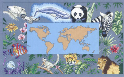The Living Planet Animal Map Counted Cross Stitch Pattern Vickery Design #2049