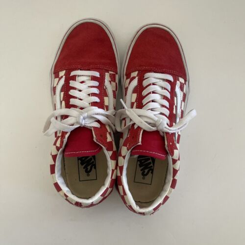 Vans Old Skool Chekered Skate Shoes Red White Size M 6.5/ W 8 Suede Canvas - Imagen 2 de 10