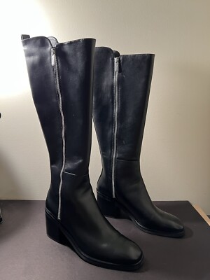 NWOB Phillip Lim Alexa Black Knee High Leather Boots Zip Up 70mm Heel 
