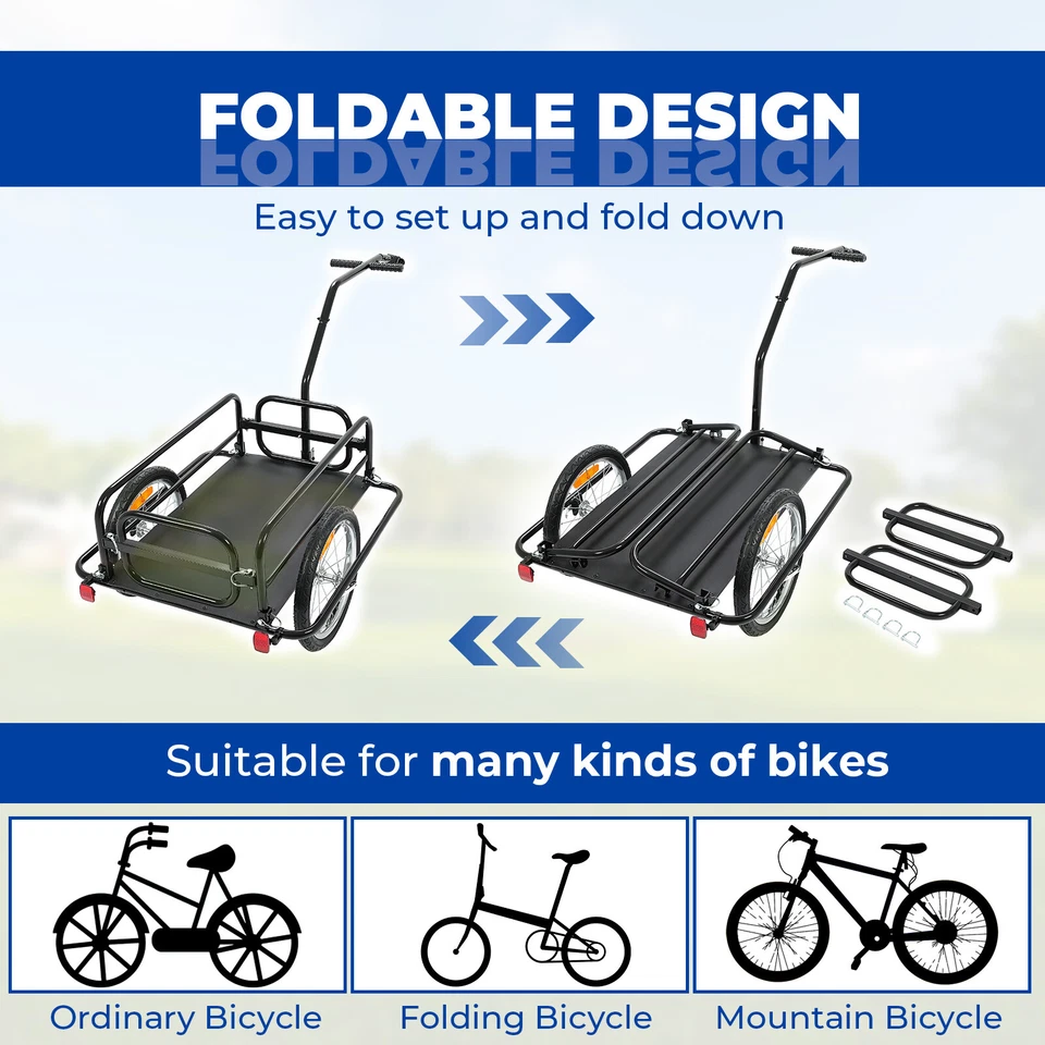 Black Folding Bicycle Bike Cargo Storage Cart and Luggage Trailer with Hitch - Image 4 of 4