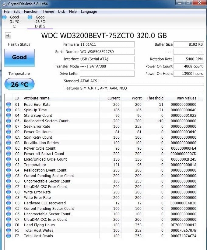 WD3200BEVT-75ZCT0 dcm: HHCVJABB Western Digital 320GB SATA 2.5" HDD  B12-17 - Image 3 of 3